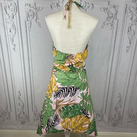 Bohemian Backless Halter Tropical Print Asymmetrical Hem Midi Summer Sundress - Picture 6 of 9